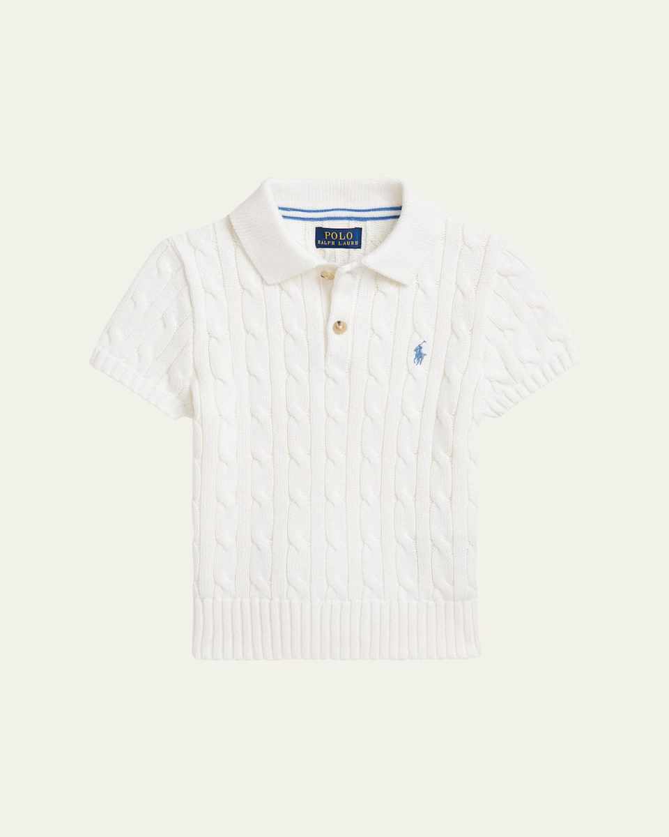 Girl's Mini Cable Knit Polo Shirt, Size 2-7